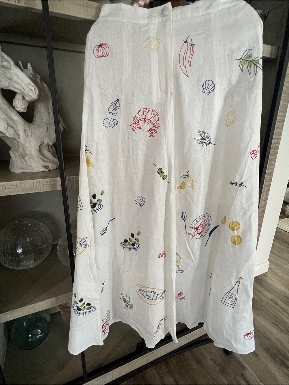NEW Caroline Constas Off-White Summer Embroidered Linen Maxi Skirt Size 6 🐚 - Picture 3 of 6